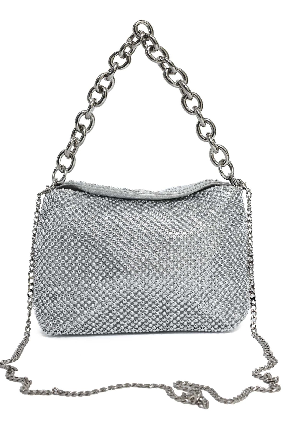 CELESTE BEAD CHAIN BAG-SILVER