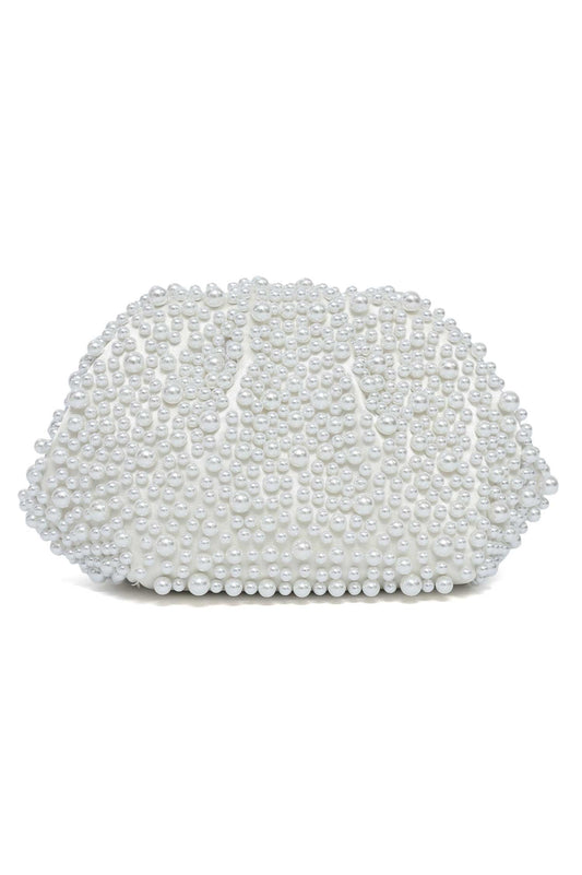 PEARLISSE CASCADE EVENING CLUTCH-WHITE