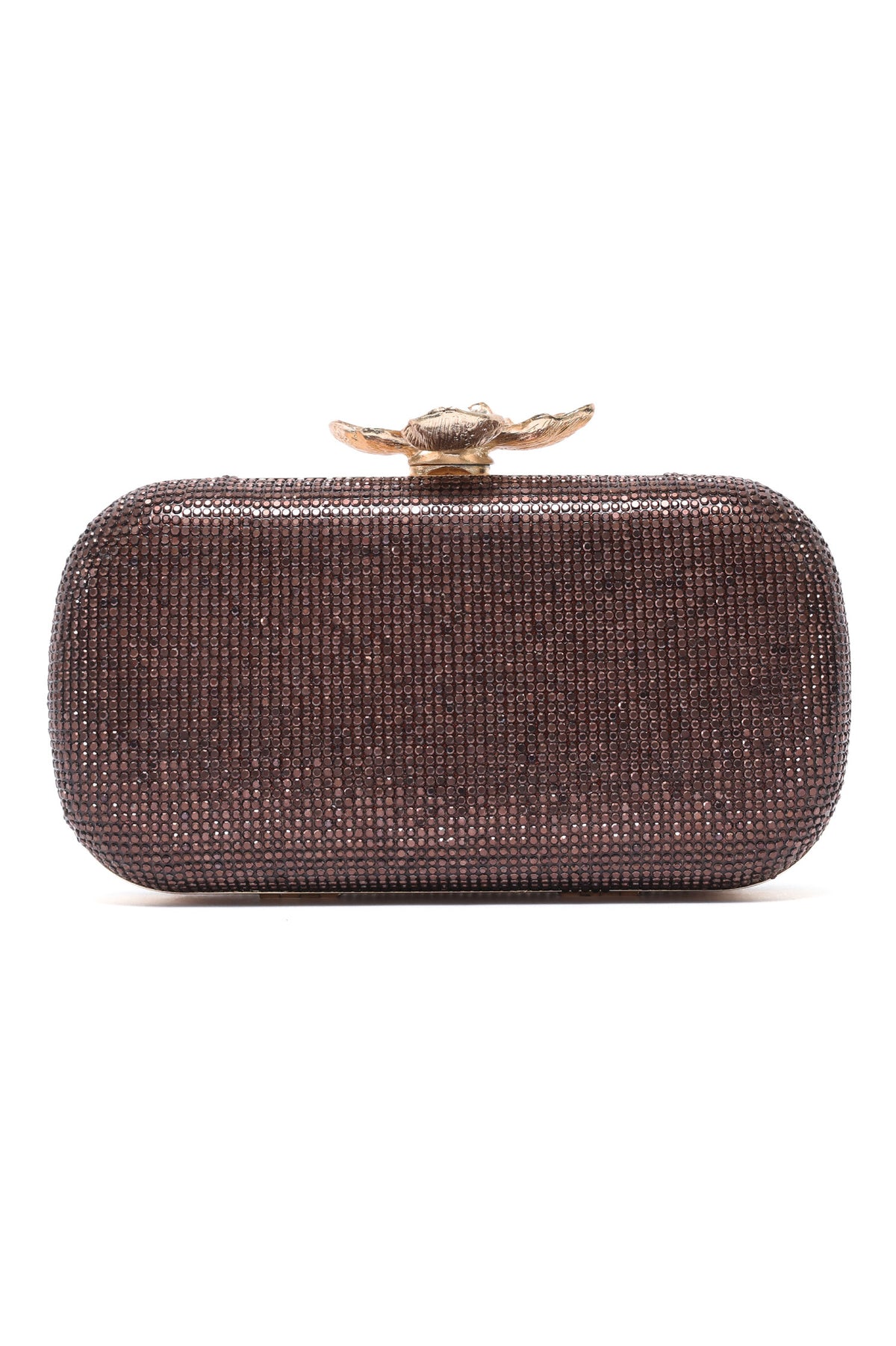 LOTUS CLASP RHINESTONE CLUTCH-BRONZE