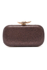 LOTUS CLASP RHINESTONE CLUTCH-BRONZE