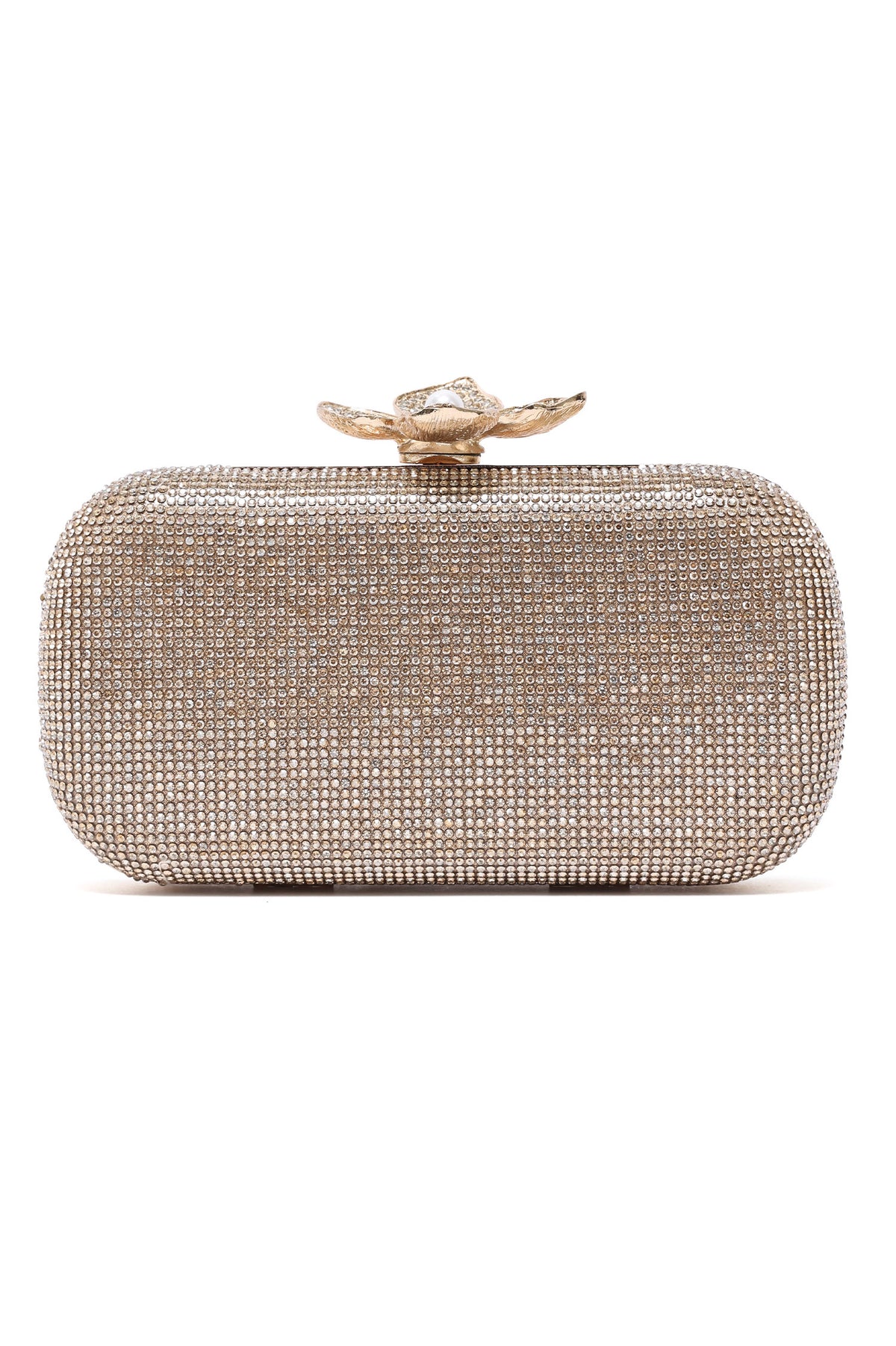 LOTUS CLASP RHINESTONE CLUTCH-GOLD