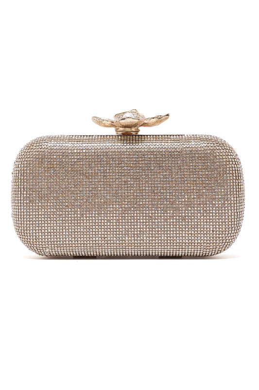 LOTUS CLASP RHINESTONE CLUTCH-GOLD