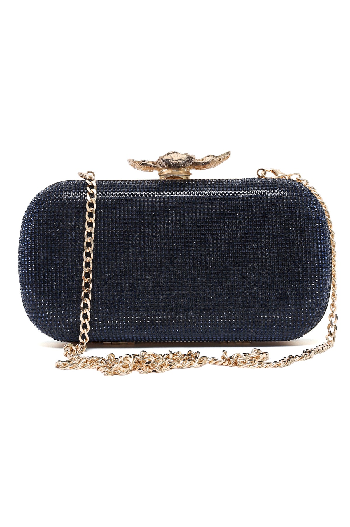 LOTUS CLASP RHINESTONE CLUTCH-BLUE