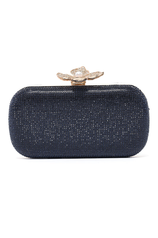 LOTUS CLASP RHINESTONE CLUTCH-BLUE