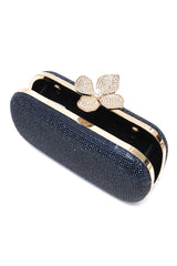 LOTUS CLASP RHINESTONE CLUTCH-BLUE