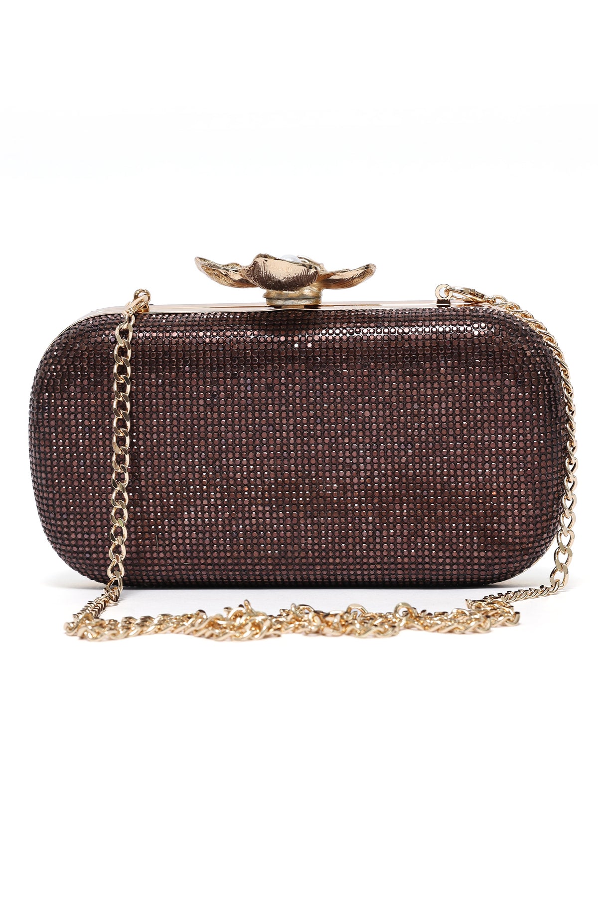 LOTUS CLASP RHINESTONE CLUTCH-BRONZE