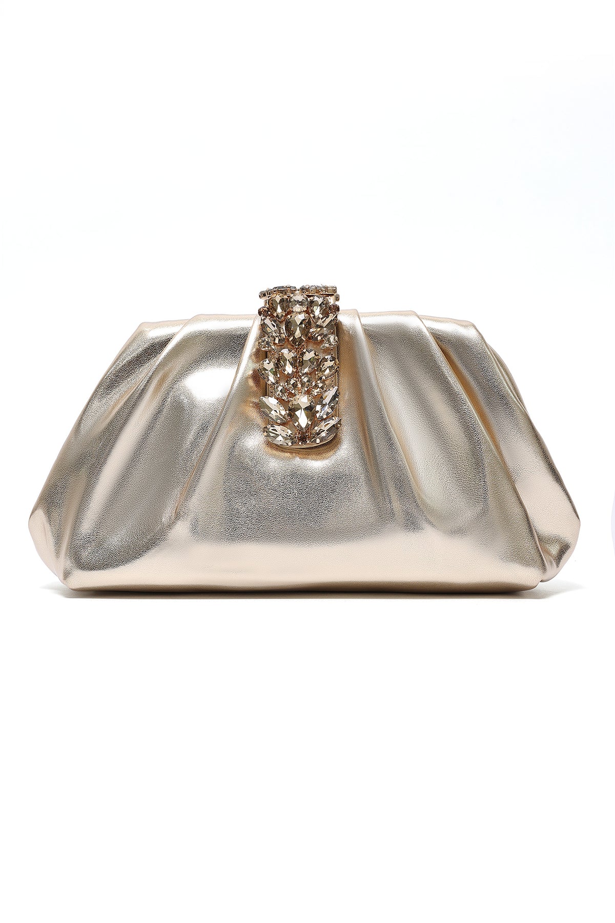 CRYSTAL CLASP PLEATED CLUTCH-GOLD