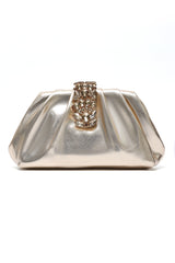CRYSTAL CLASP PLEATED CLUTCH-GOLD