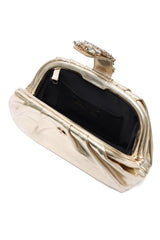 CRYSTAL CLASP PLEATED CLUTCH-GOLD