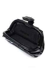 CRYSTAL CLASP PLEATED CLUTCH-BLACK