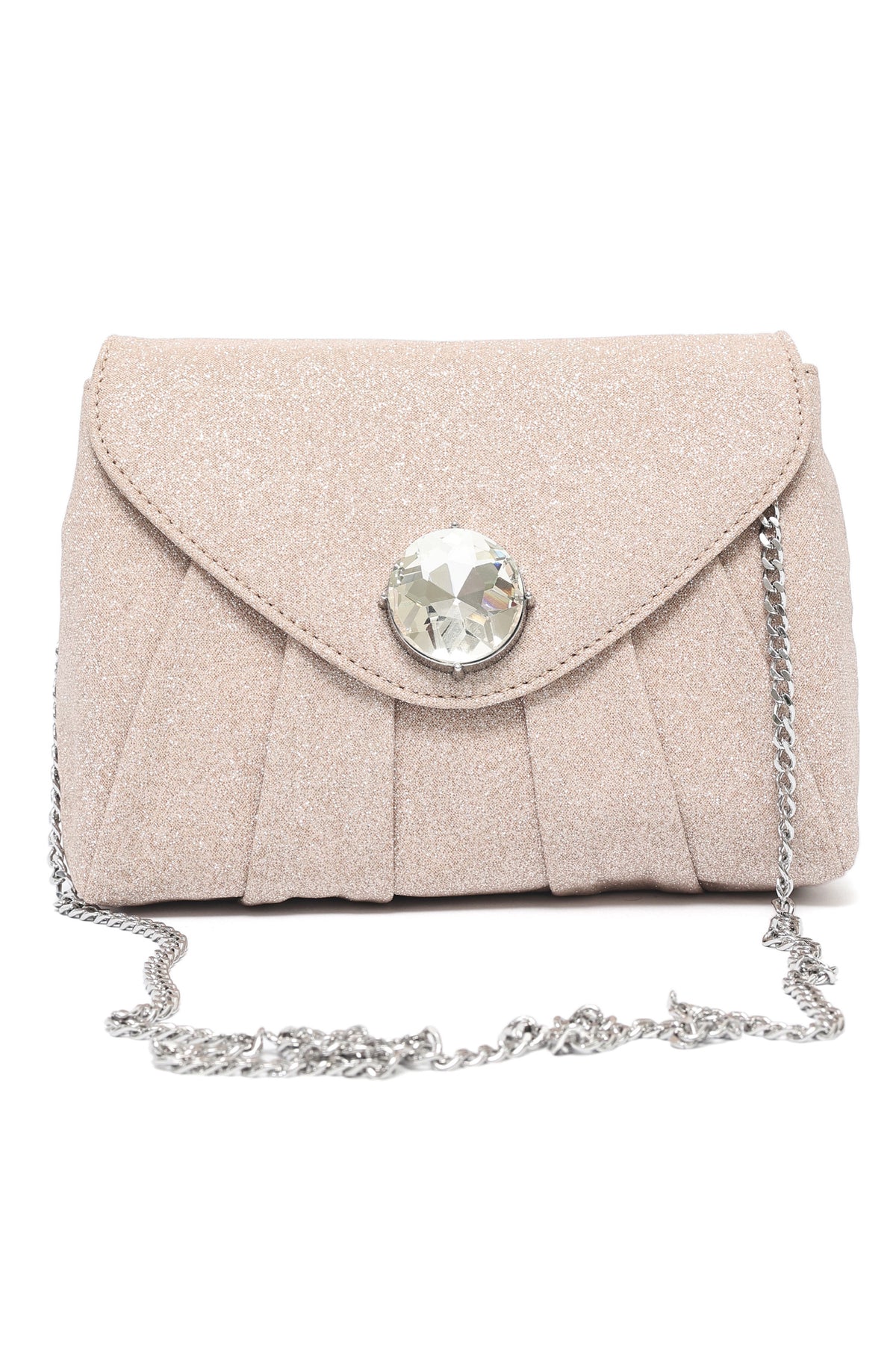 PLEATED CRYSTAL FLAP BAG-GOLD