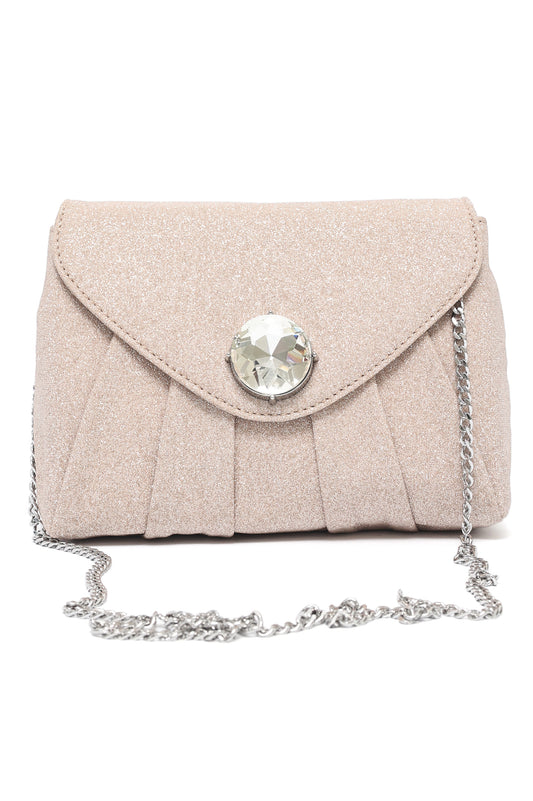 PLEATED CRYSTAL FLAP BAG-GOLD