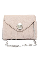 PLEATED CRYSTAL FLAP BAG-GOLD