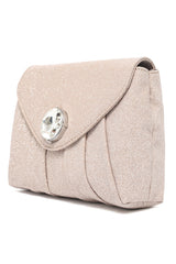 PLEATED CRYSTAL FLAP BAG-GOLD