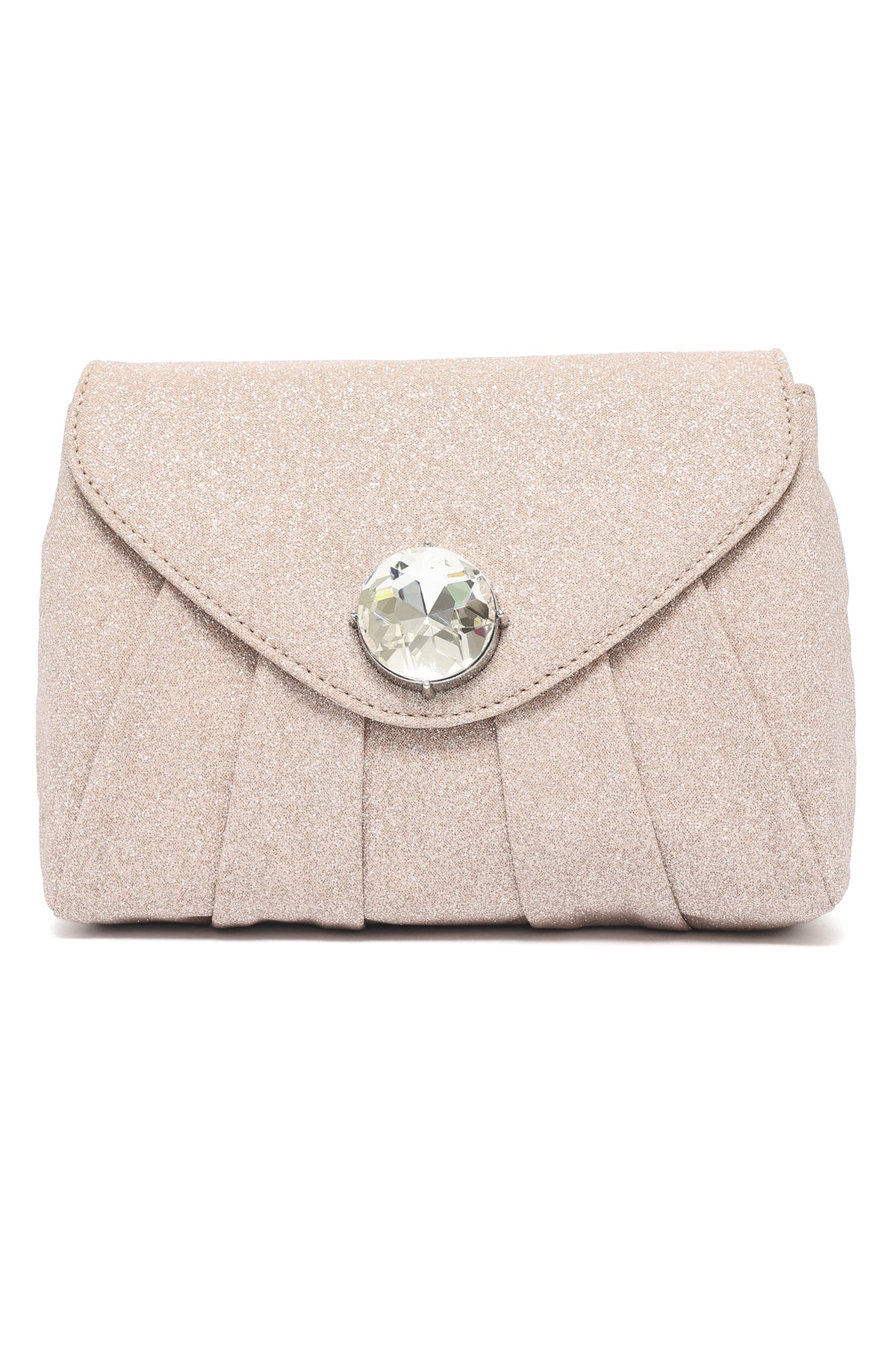 PLEATED CRYSTAL FLAP BAG-GOLD