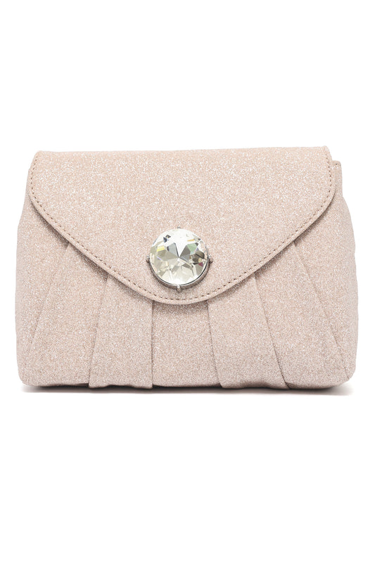 PLEATED CRYSTAL FLAP BAG-GOLD