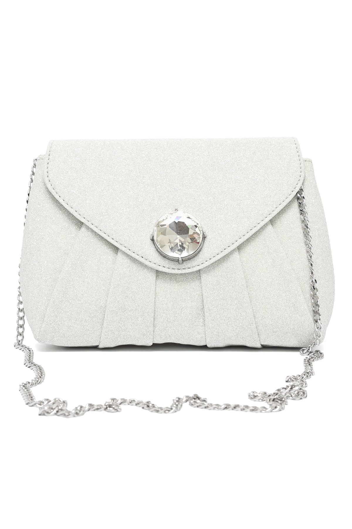 PLEATED CRYSTAL FLAP BAG-SILVER