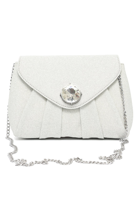 PLEATED CRYSTAL FLAP BAG-SILVER