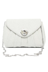 PLEATED CRYSTAL FLAP BAG-SILVER