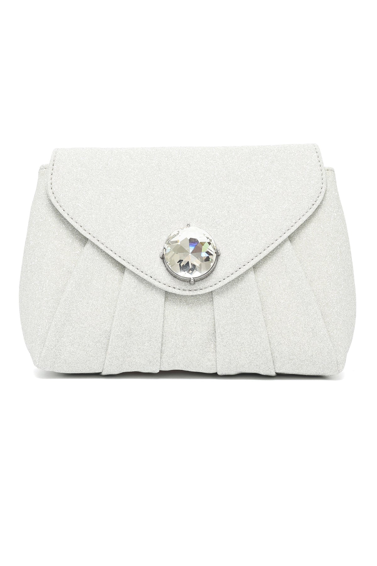 PLEATED CRYSTAL FLAP BAG-SILVER
