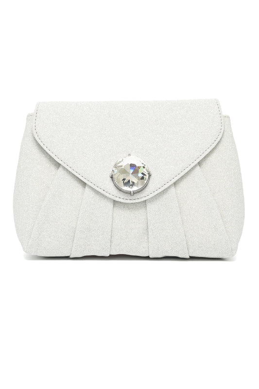 PLEATED CRYSTAL FLAP BAG-SILVER