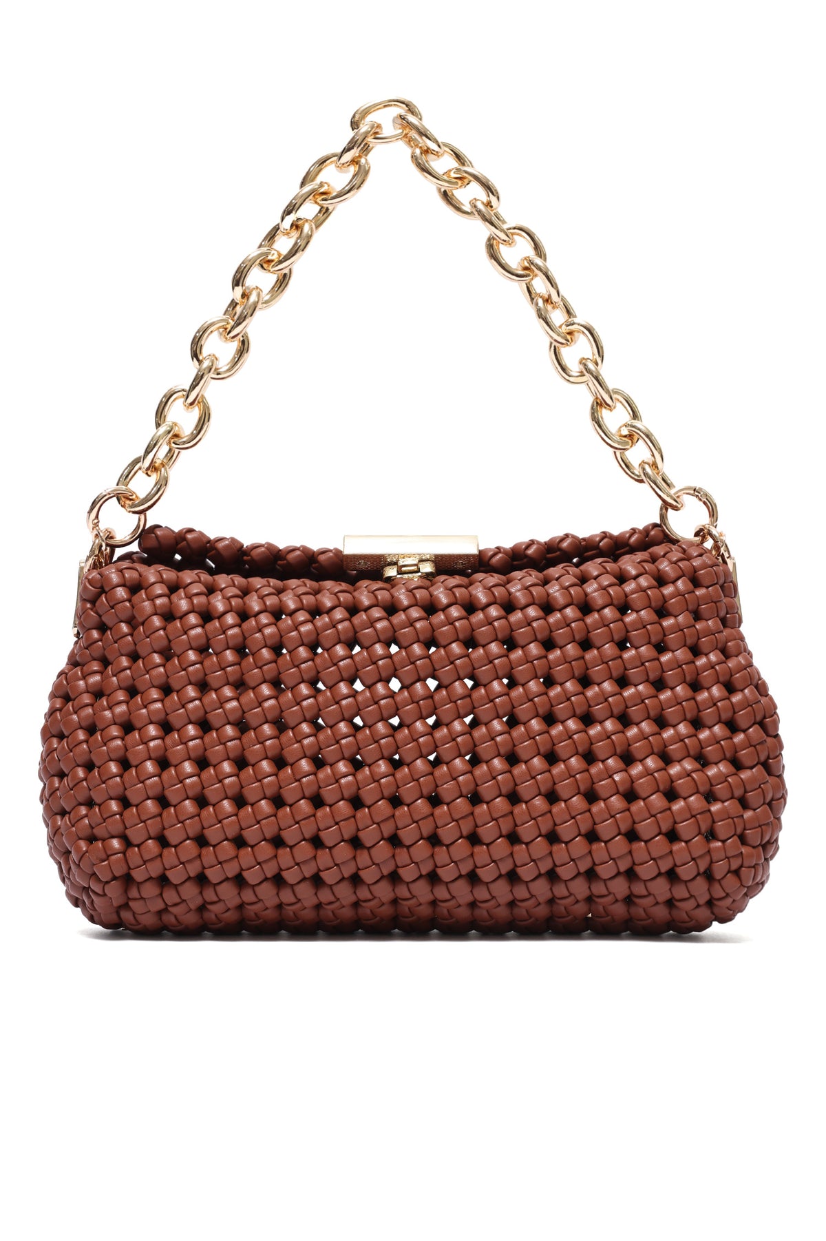 WOVEN FRAME CHAIN BAG-BROWN