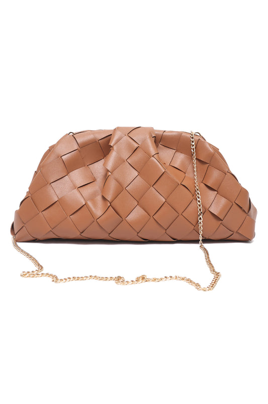 LATTICE FASHION CLUTCH-BROWN