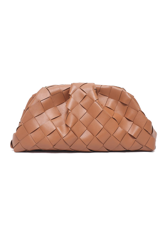LATTICE FASHION CLUTCH-BROWN