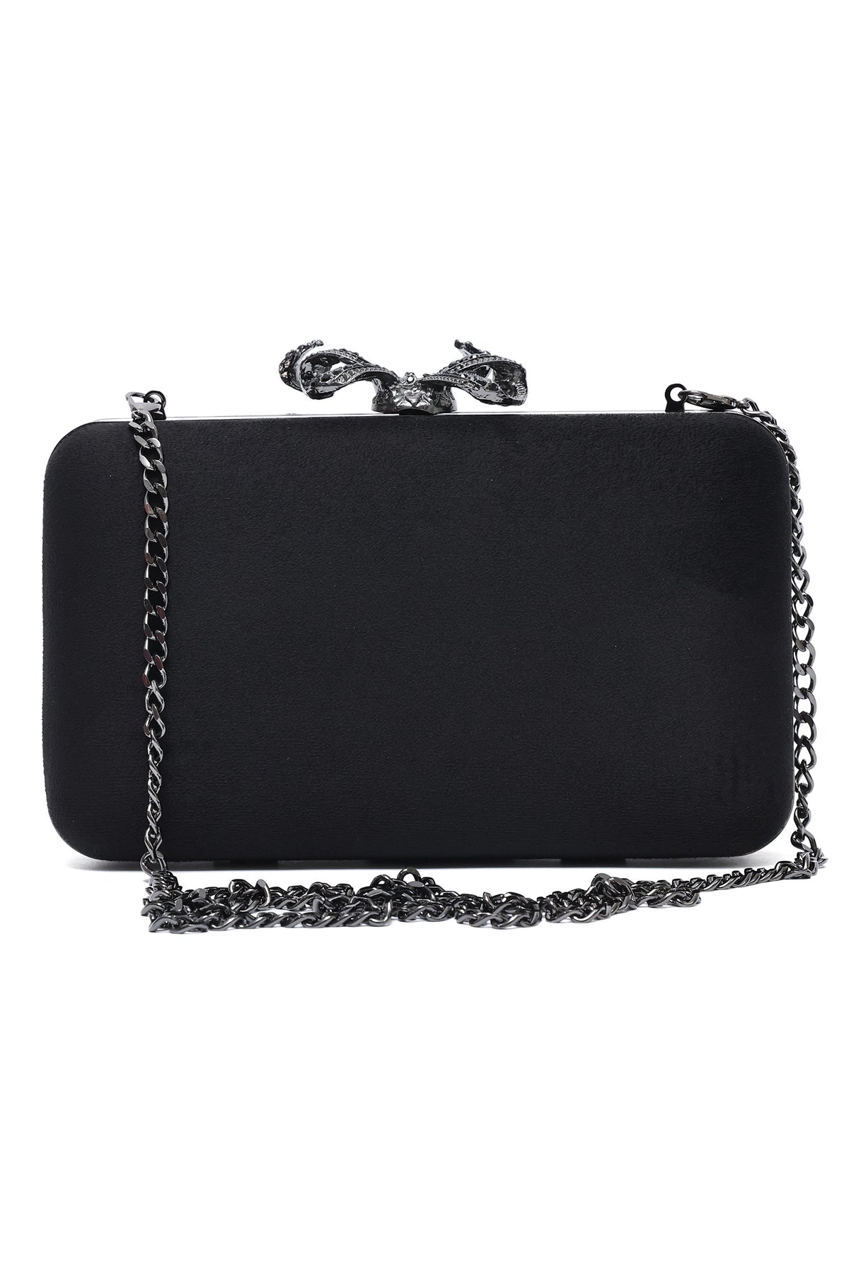 ORNATE BOW SHOULDER CLUTCH-BLACK