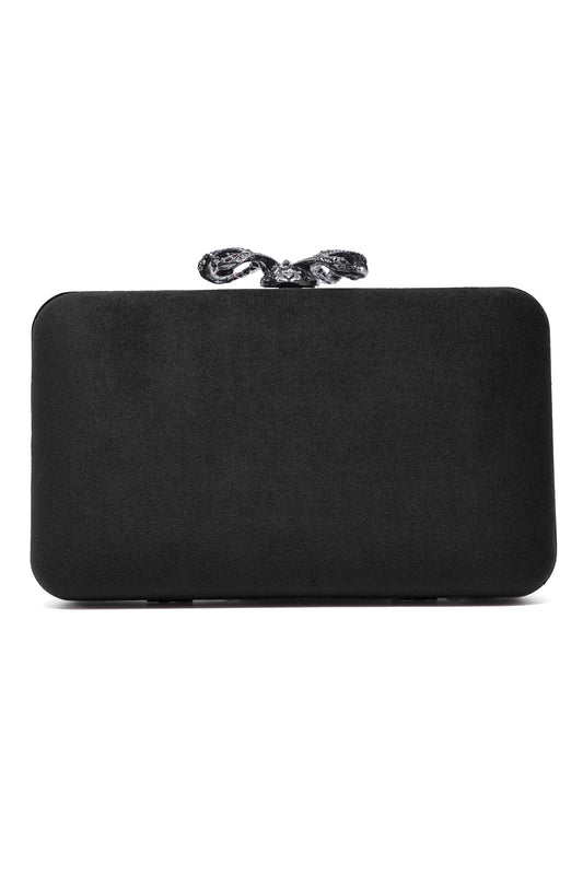 ORNATE BOW SHOULDER CLUTCH-BLACK