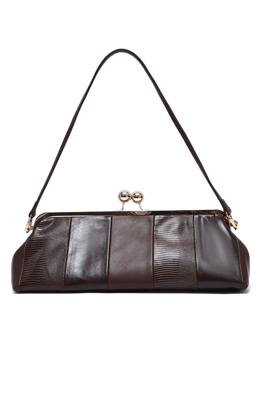 KISS LOCK FRAME SHOULDER BAG-BROWN