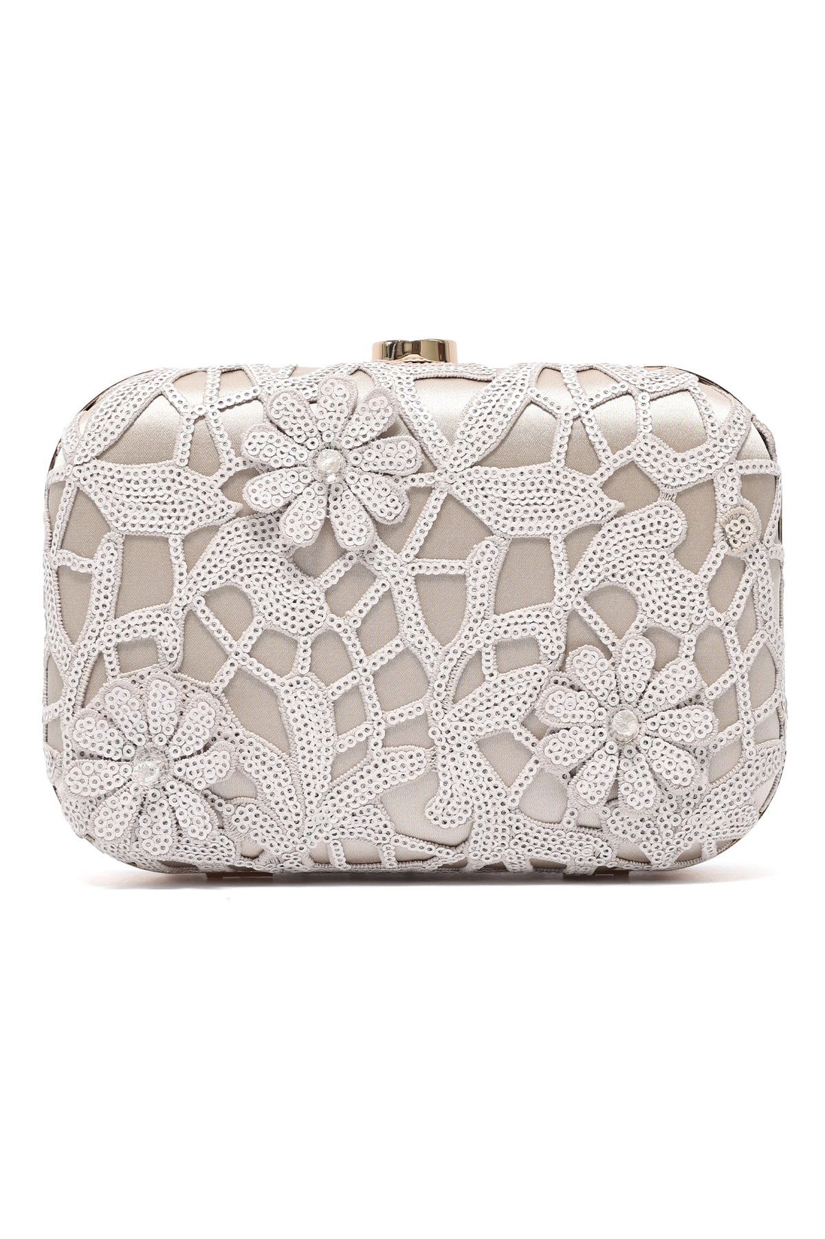 BLOOM SEQUIN BOX CLUTCH-BEIGE