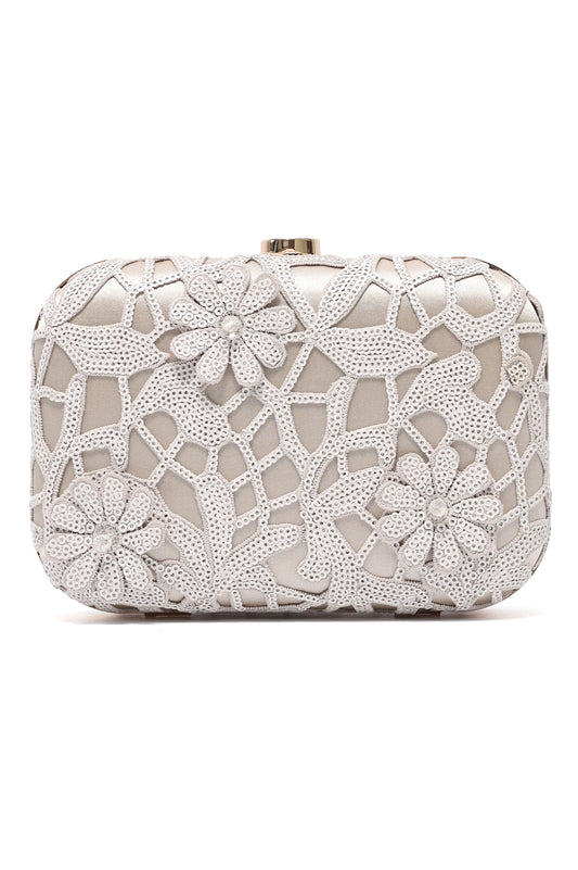 BLOOM SEQUIN BOX CLUTCH-BEIGE