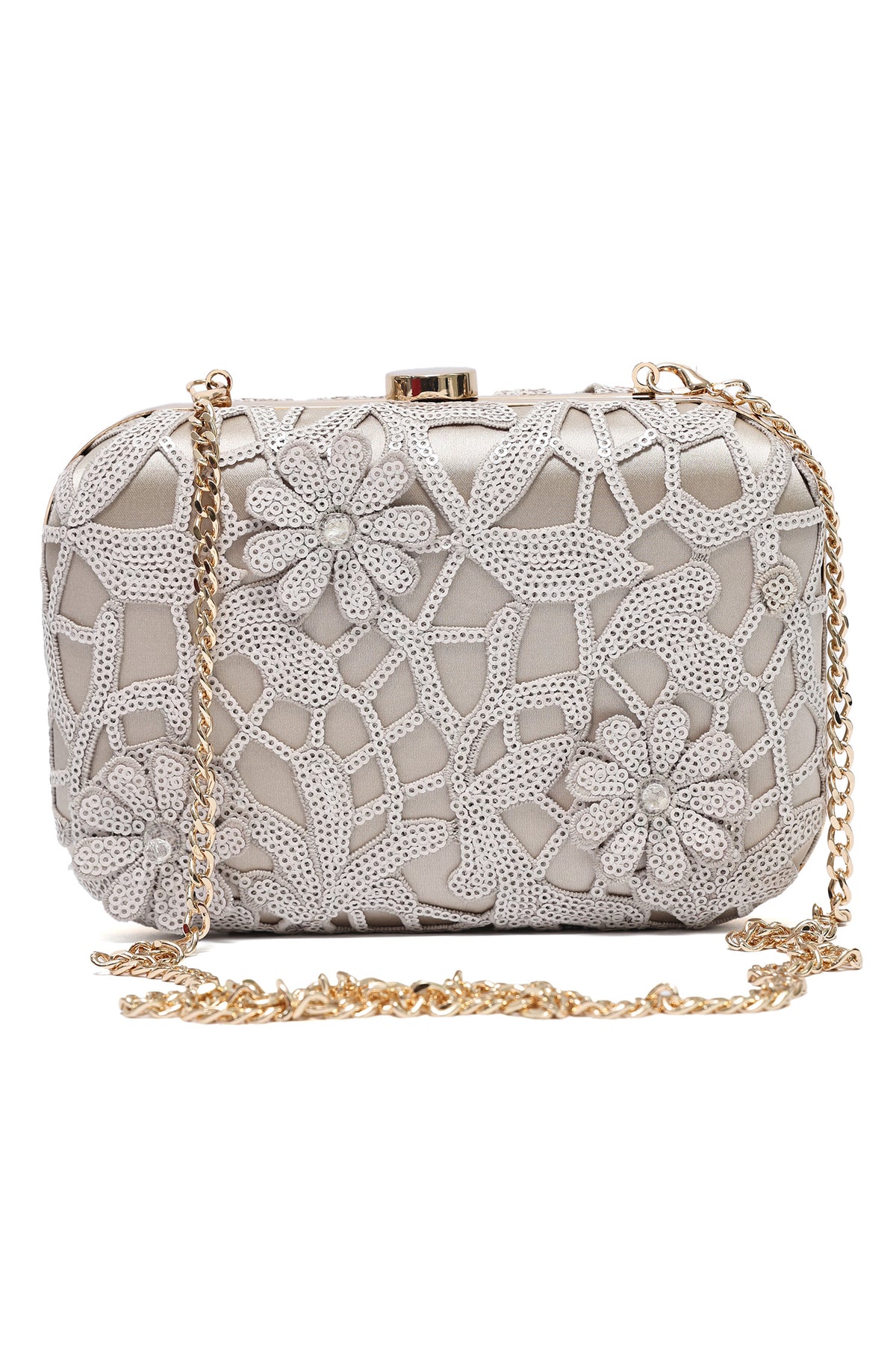 BLOOM SEQUIN BOX CLUTCH-BEIGE