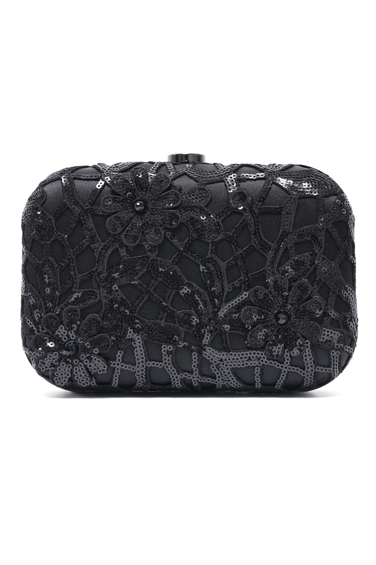 BLOOM SEQUIN BOX CLUTCH-BLACK