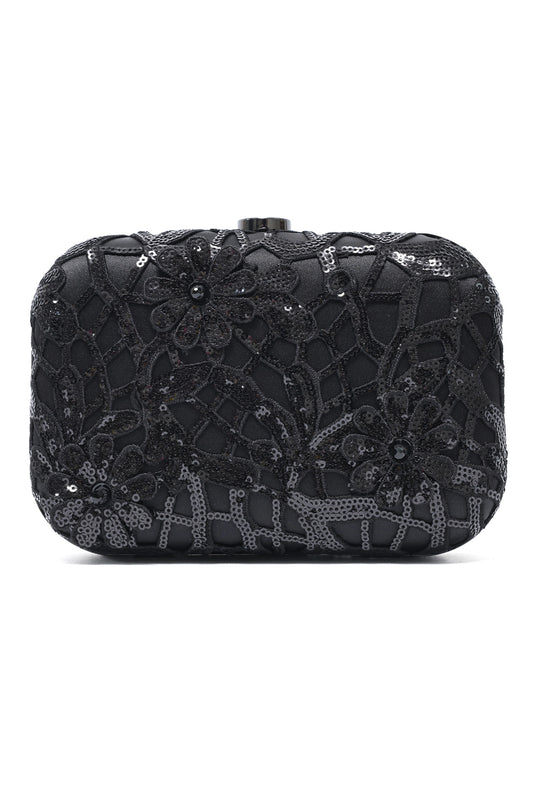 BLOOM SEQUIN BOX CLUTCH-BLACK