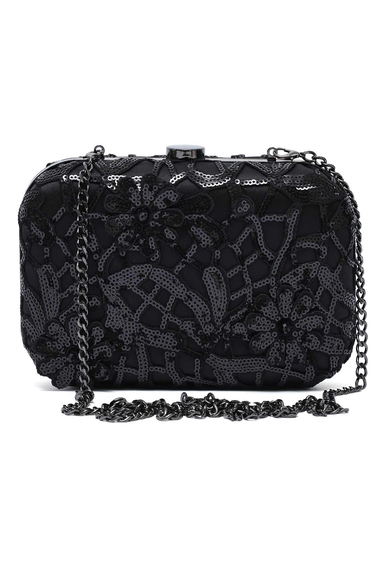 BLOOM SEQUIN BOX CLUTCH-BLACK