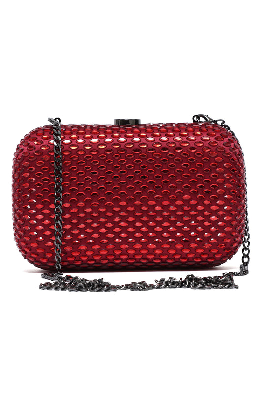 CELESTE EMBELLISHED CLUTCH-RED