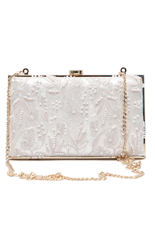 FLORAL HEIRLOOM CLUTCH-OFFWHITE