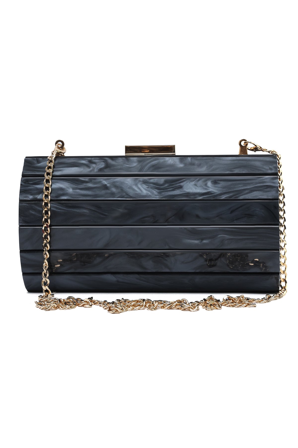 MARBLE STRIPE CLUTCH-BLACK