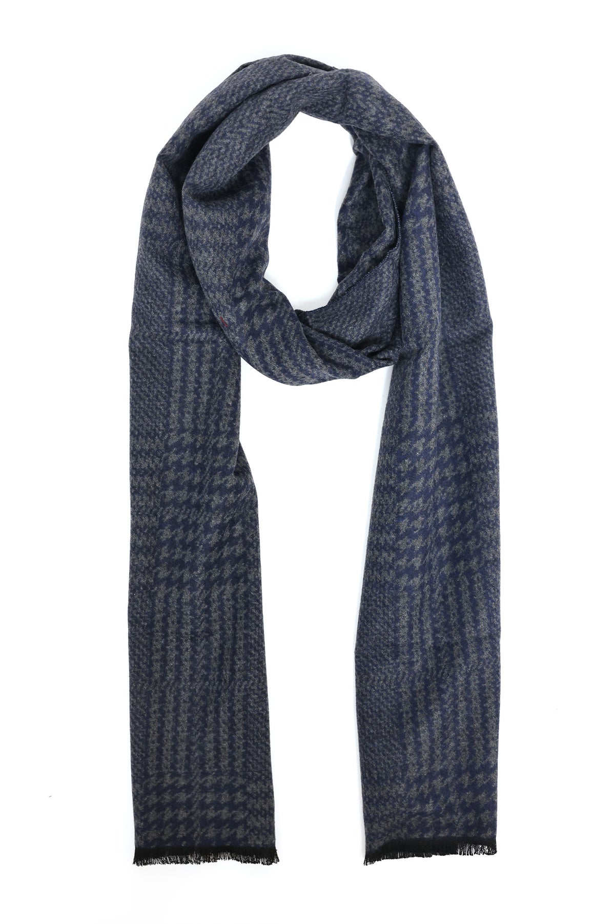 HOUNDSTOOTH PATTERN SCARF-NAVY
