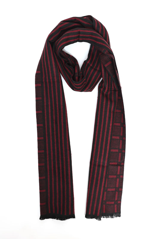 DUAL-PATTERN STRIPED SCARF-MAROON