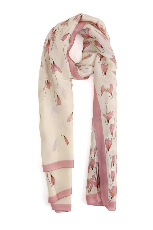 FLORA CHIFFON SCARF-BEIGE