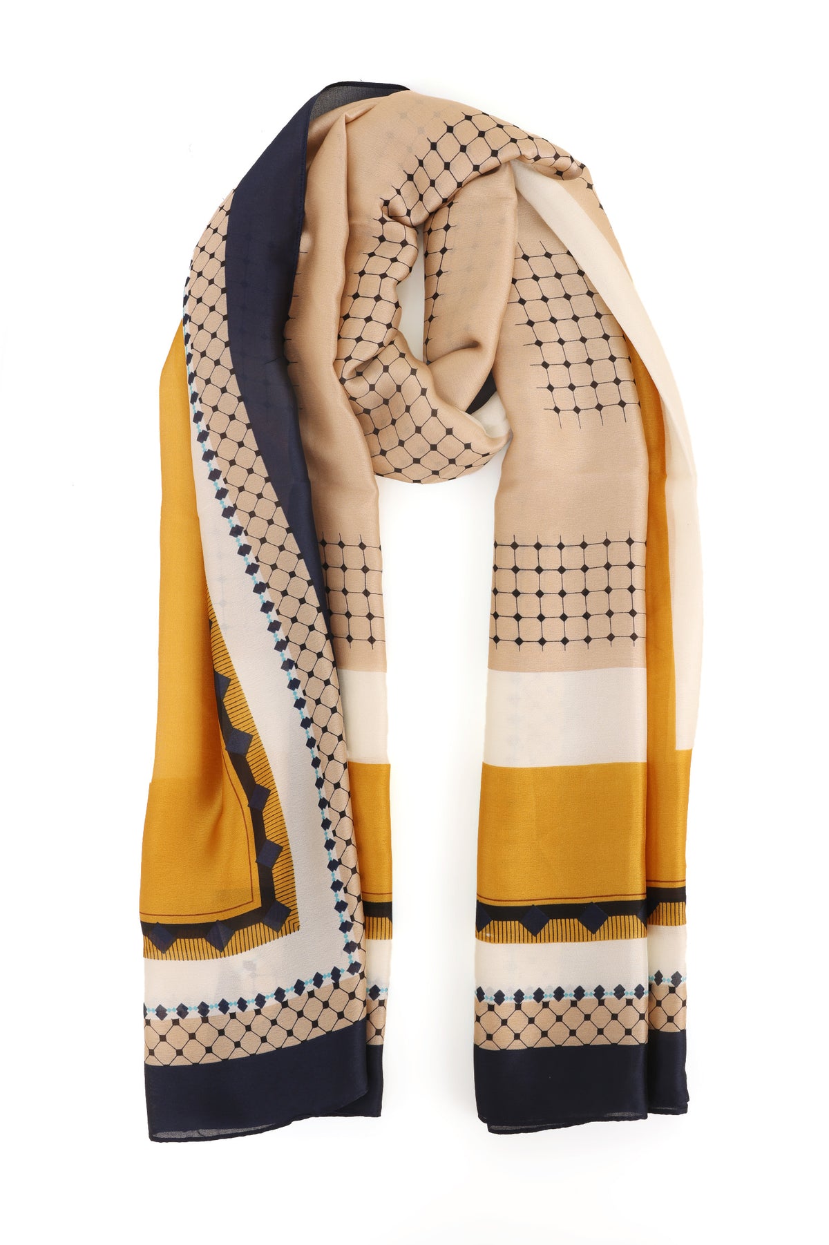 GEOMETRIC SYMPHONY SCARF-BEIGE-BROWN