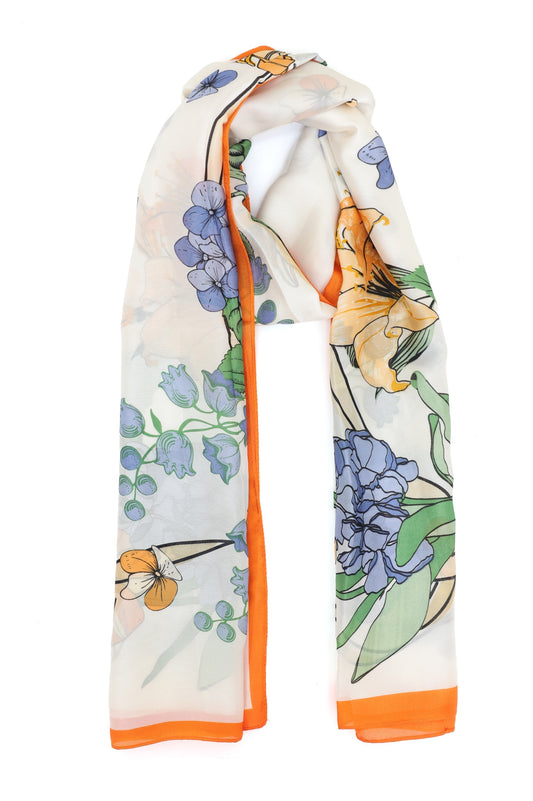 ORCHIDGLOW TEXTURE PRINT SCARF-WHT/ORANGE