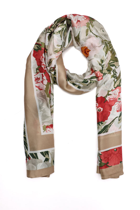PLUME PRINT SCARF-BEIGE