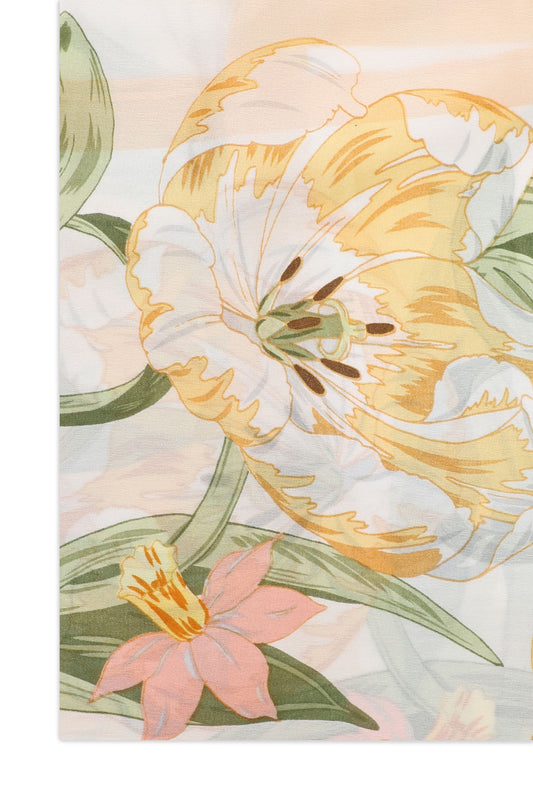 SPRING BLOSSOM SILK SCARF-YELLOW