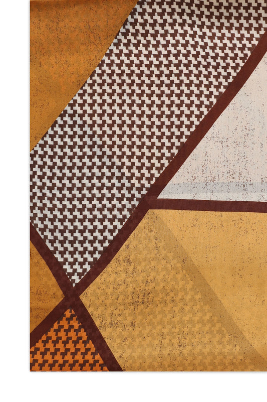 ABSTRACT PANEL SILK SCARF-YELLOW