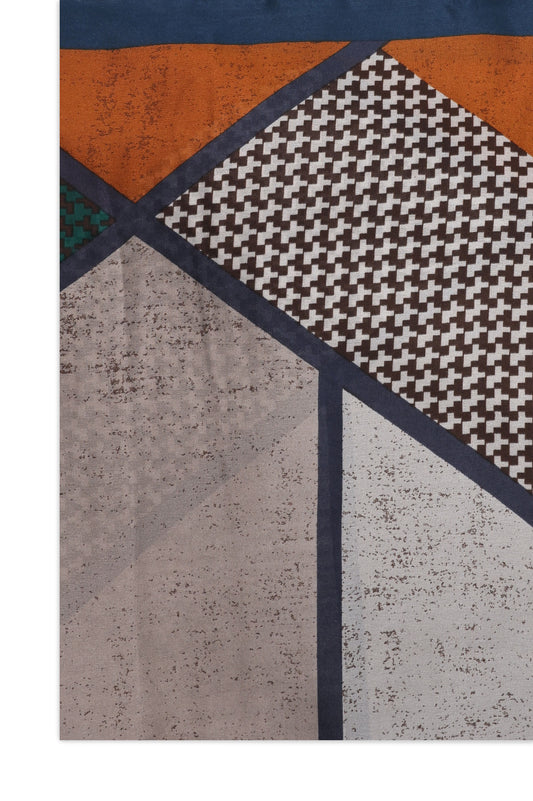 ABSTRACT PANEL SILK SCARF-BROWN