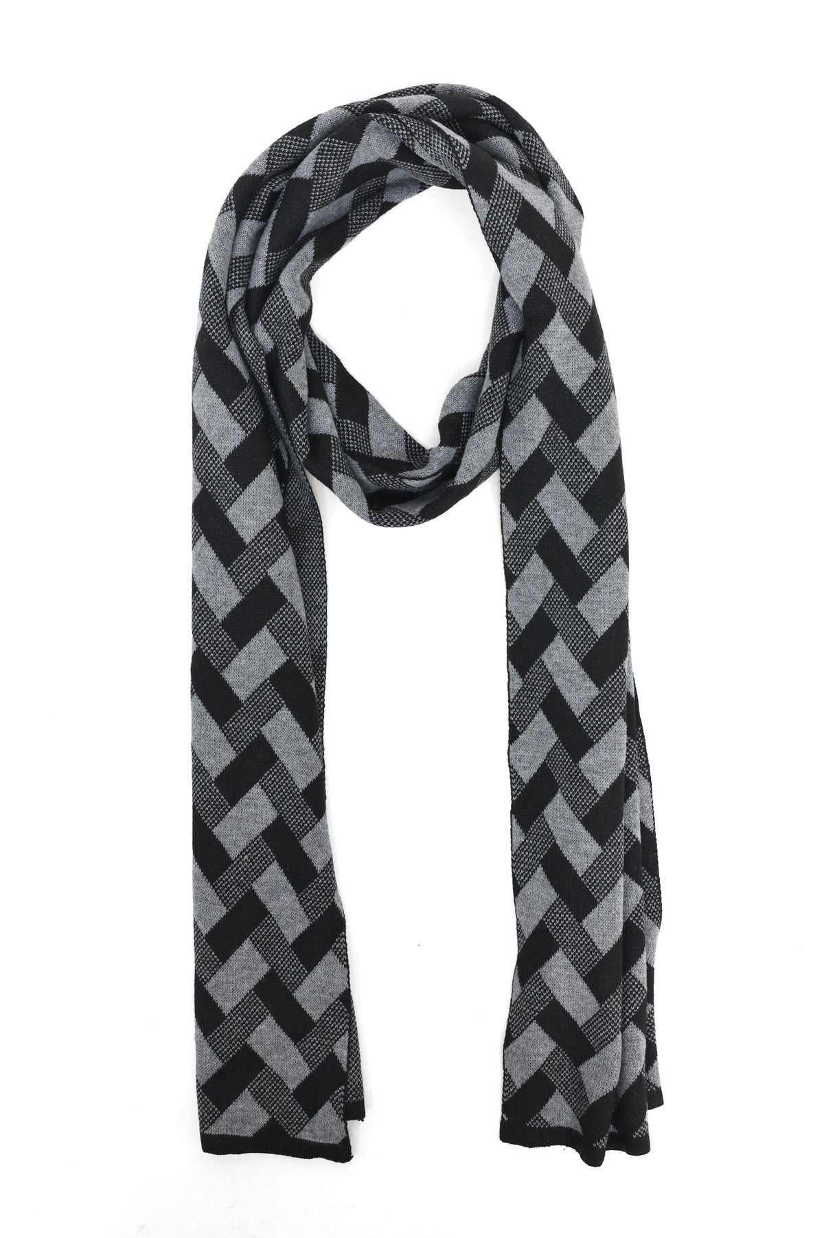 GEOMETRIC WEAVE SCARF-BLACK